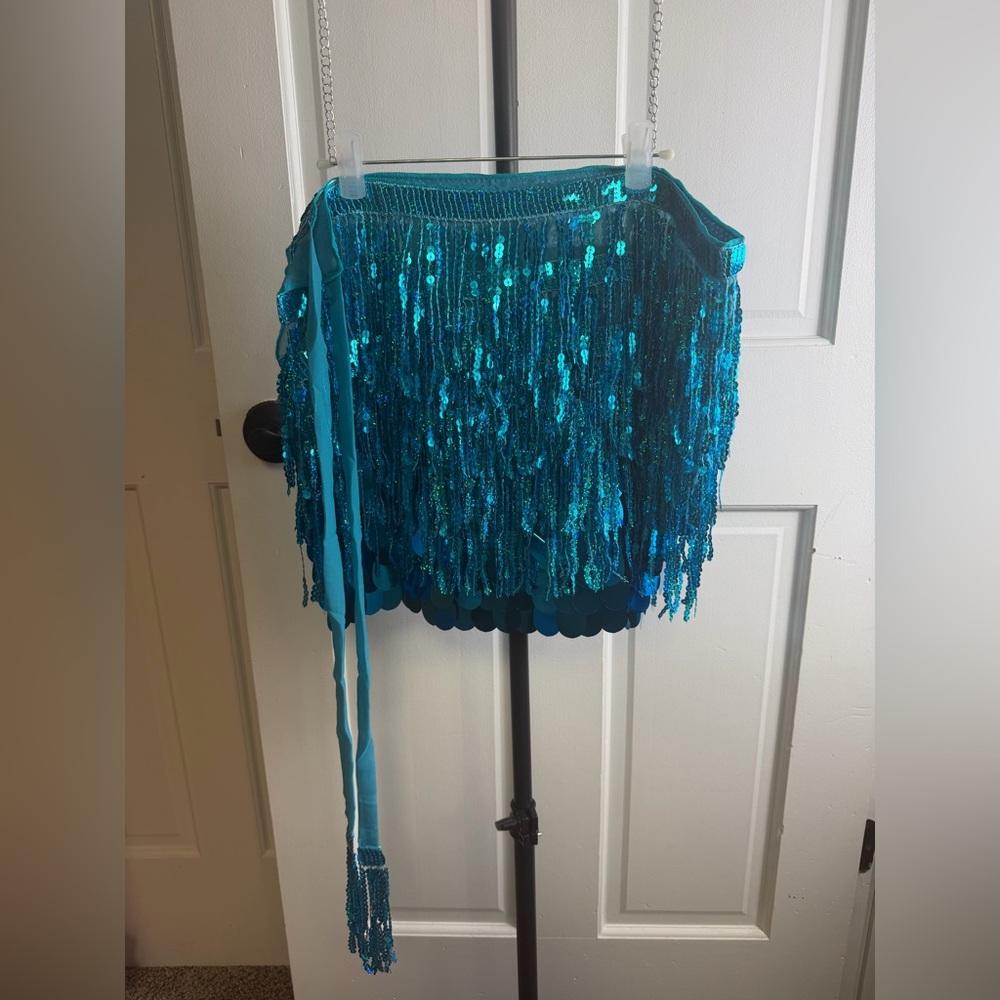 Teal Sequin Fringe Skirt